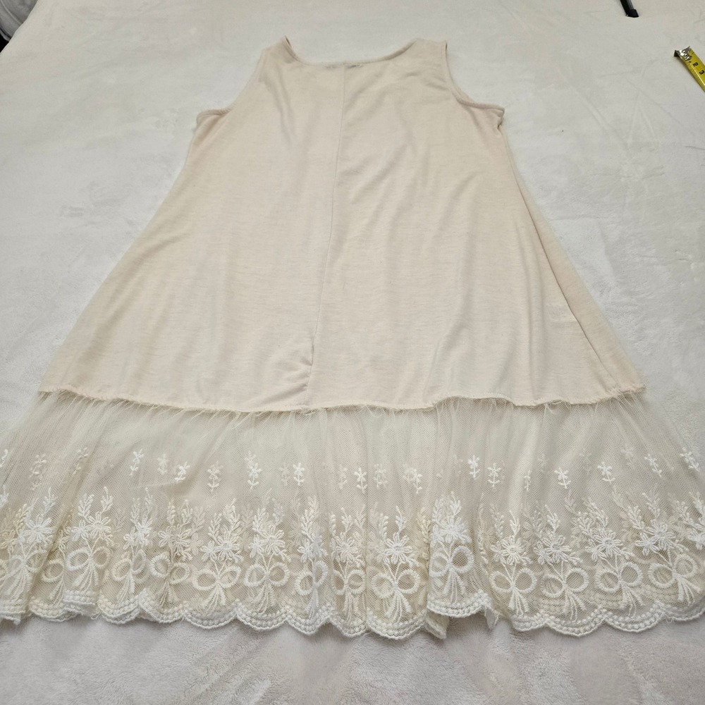 Reborn Cream Lace Trim Layering Tank Dress 1XL Sleeveless Floral Scalloped Hem - Picture 9 of 9